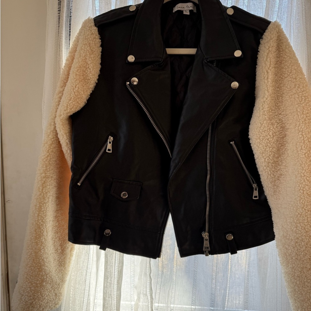 Black and Cream Women's Biker Jacket